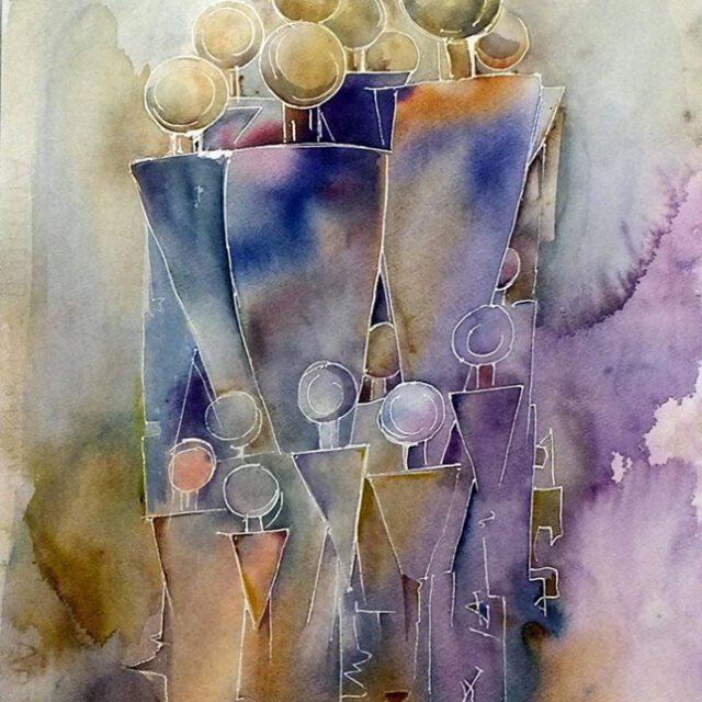 Together for peace, a semi-abstract watercolor painting by Anna Darasma from the Aquarellissime series.