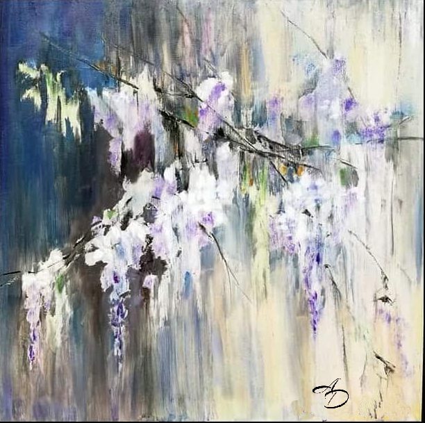 Wisteria scent, a subtle memory in oil painting by Anna Darasma from the Essenza botanica series.