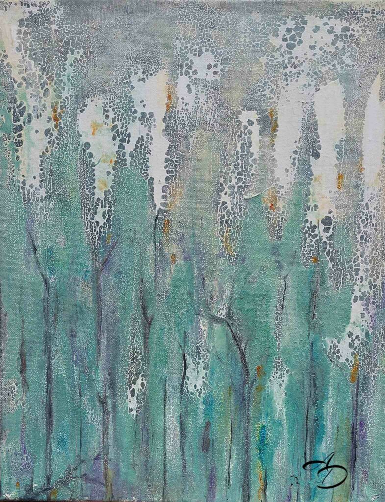 Birch forest, an abstract acrylic painting by Anna Darasma from the INvisible series.