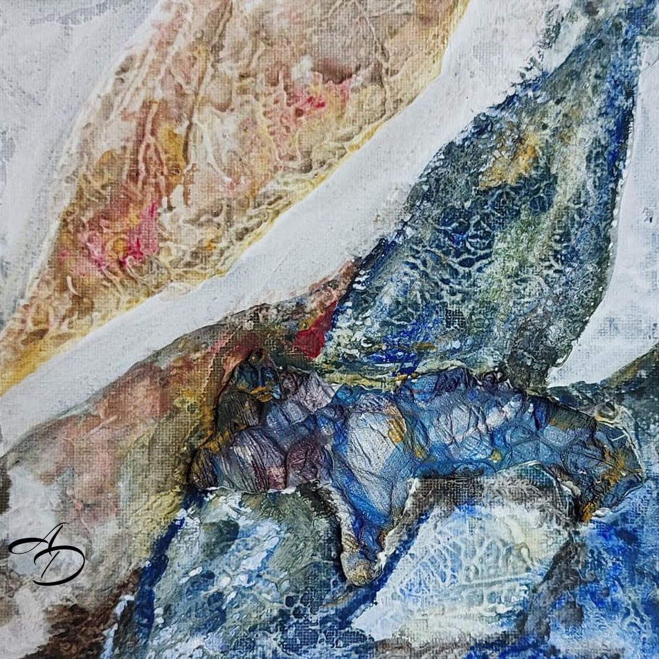 Abstract mix-media painting in acryl and tyvek collage, by artist Anna Darasma, INvisible collection.